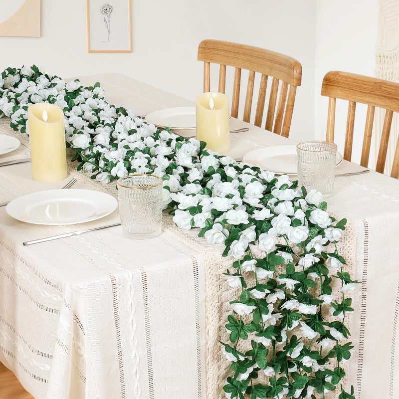 KHOYIME 9 Pack 72 FT Artificial Flower Garland, Fake White Roses Vines Silk Flowers Faux Plastic Outdoor Hanging Floral Ivy Garland Decoration for Wedding Arch Bedroom Home Wall Backdrop Room Decor - Image 2