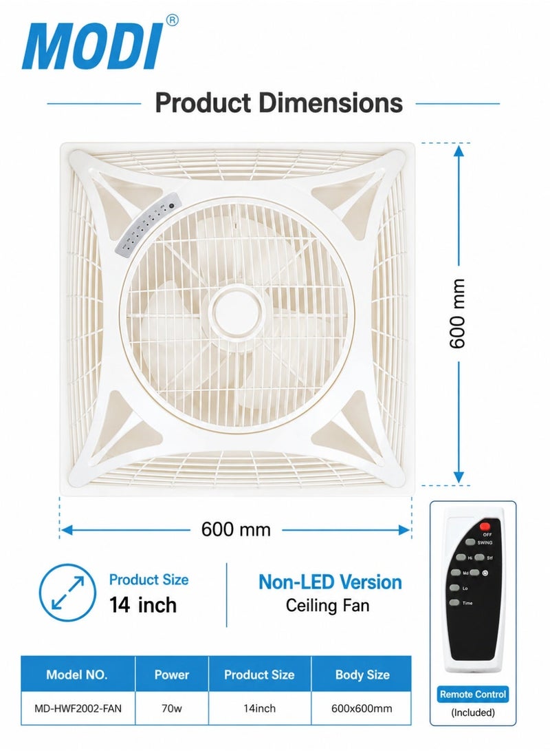 MODI Ceiling Fan with Remote Control 3-Blade Design Powerful Airflow Silent & Energy-Saving Rustproof Body Perfect for Home, Kitchen, Office & Living Spaces - Image 3