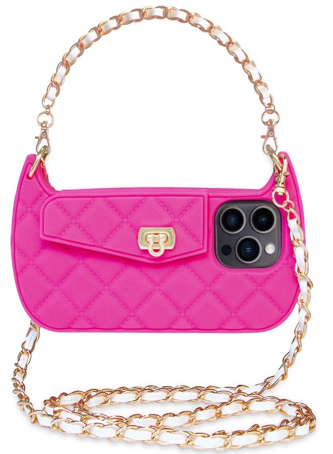 UnnFiko iPhone 14 Pro Max Wallet Case, Cute Moon-Shape Crossbody Phone Flip Card Pouch Cover With Wrist Strap, Soft Silicone Purse (Pink) - Image 1