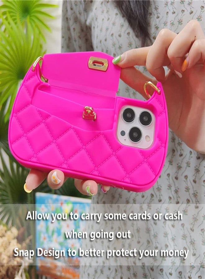 UnnFiko iPhone 14 Pro Max Wallet Case, Cute Moon-Shape Crossbody Phone Flip Card Pouch Cover With Wrist Strap, Soft Silicone Purse (Pink) - Image 2
