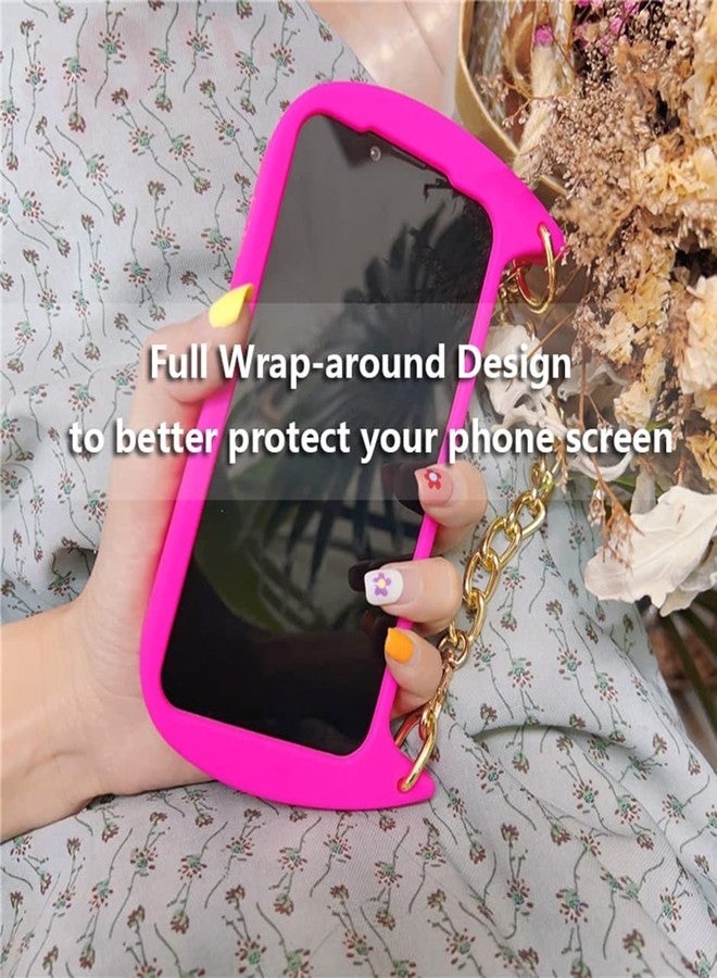UnnFiko iPhone 14 Pro Max Wallet Case, Cute Moon-Shape Crossbody Phone Flip Card Pouch Cover With Wrist Strap, Soft Silicone Purse (Pink) - Image 5
