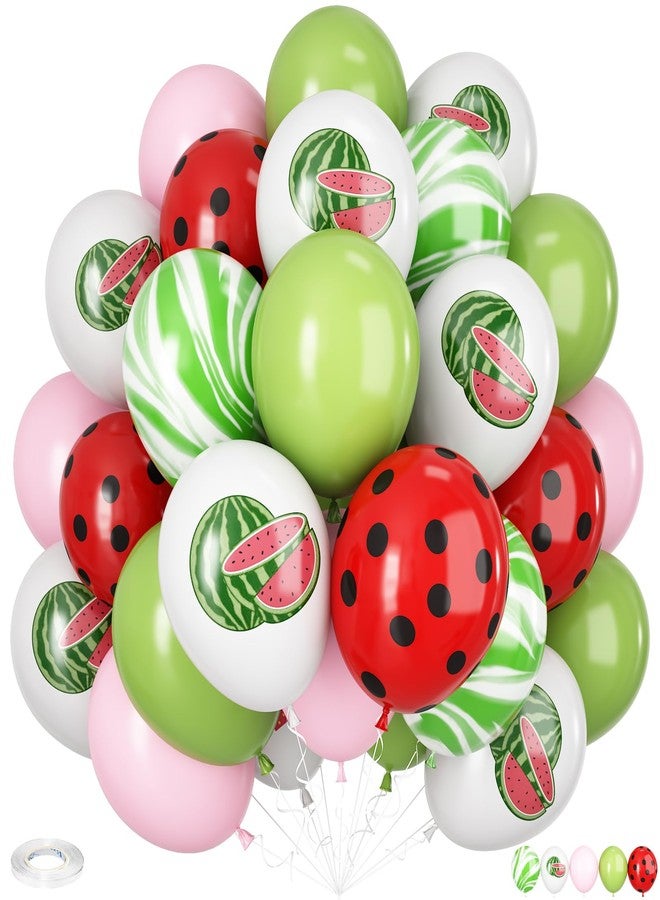 Vibzox Watermelon Print Balloons,30Pcs 12Inch Green White melon Print Balloons with Red Polka Dot Balloon for Summer Baby Shower Birthday Wedding Graduation Birthday Watermelon Fruit Theme Party Decorations - Image 1