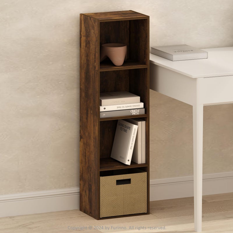 Furinno PASIR Book Shelf, 4-Tier Modern Bookshelf, Open Shelves Bookcase 9 x 12 x 42, for Living Room, Bedroom, Home Office, Amber Pine - Image 2