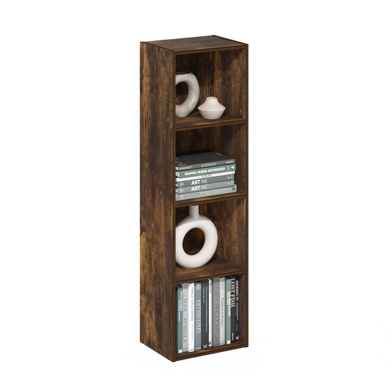Furinno PASIR Book Shelf, 4-Tier Modern Bookshelf, Open Shelves Bookcase 9 x 12 x 42, for Living Room, Bedroom, Home Office, Amber Pine - Image 1