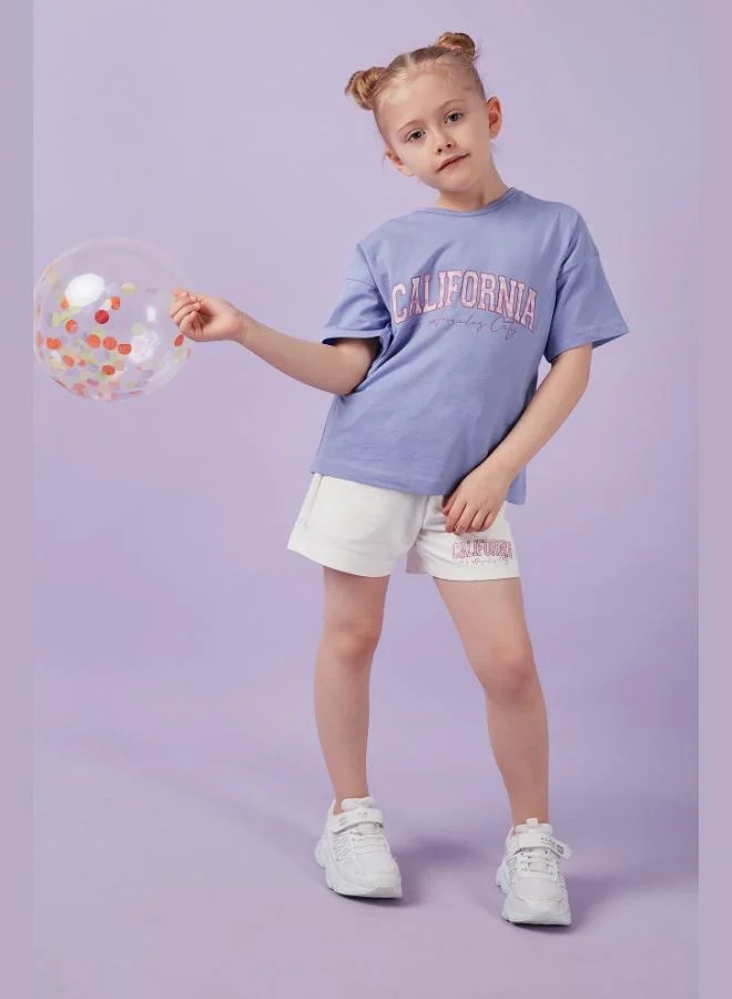 ليلا طقم قطن مطبوع برقبة دائرية للبنات