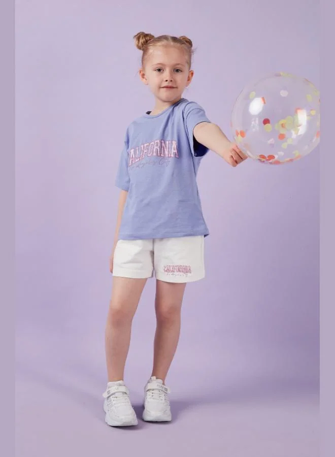 ليلا طقم قطن مطبوع برقبة دائرية للبنات