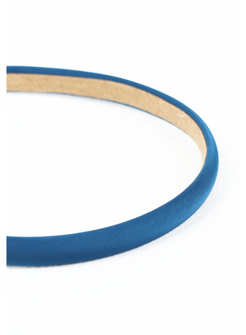ZAAS Handmade Peacock Blue Satin Thin Headband - Image 2