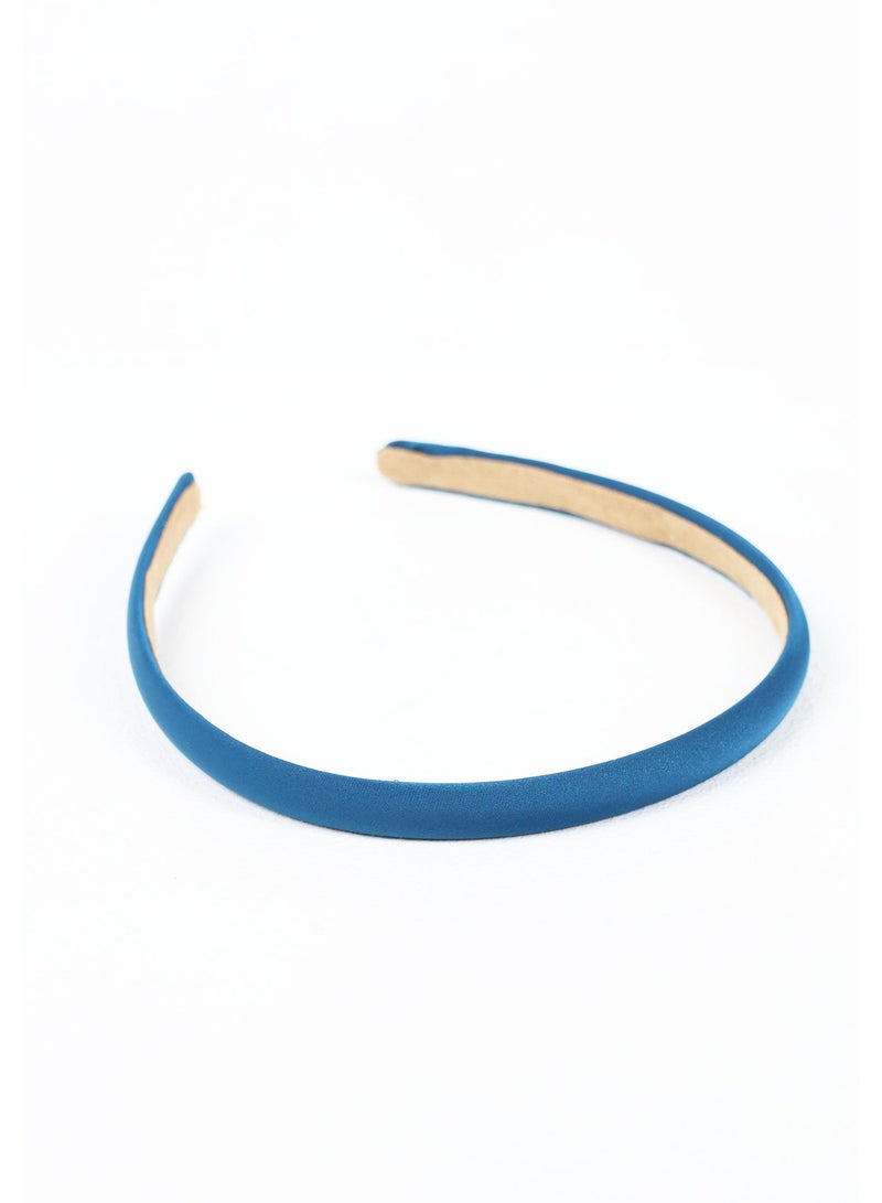 ZAAS Handmade Peacock Blue Satin Thin Headband - Image 1