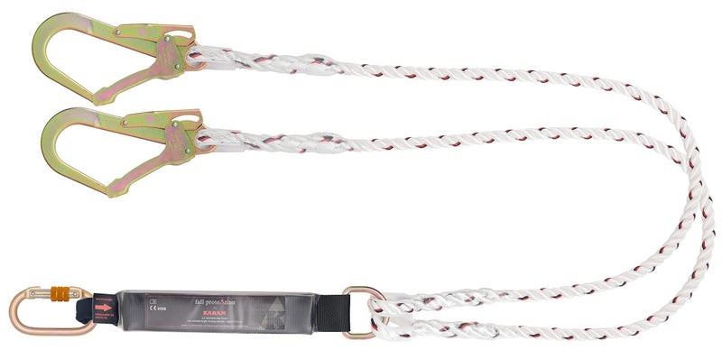 KARAM Forked Energy Absorbing Double Braided Rope Lanyard with 2 Hook| Fall Protection Safety Gear for High-Risk Work | PN351(1.8M) - Image 1
