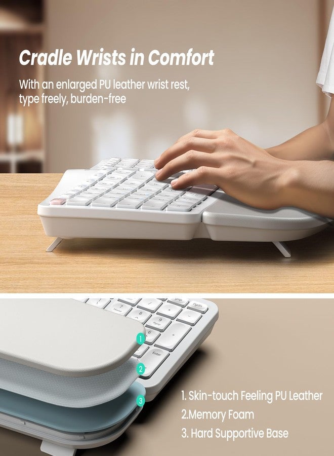 Nulea Wireless Ergonomic Keyboard, Split Keyboard with Cushioned Wrist Rest, Bluetooth and USB Connectivity, USB-C Rechargeable, Compatible with Windows Mac White Pink - Image 4