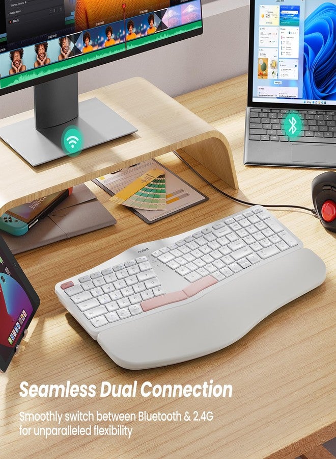 Nulea Wireless Ergonomic Keyboard, Split Keyboard with Cushioned Wrist Rest, Bluetooth and USB Connectivity, USB-C Rechargeable, Compatible with Windows Mac White Pink - Image 5