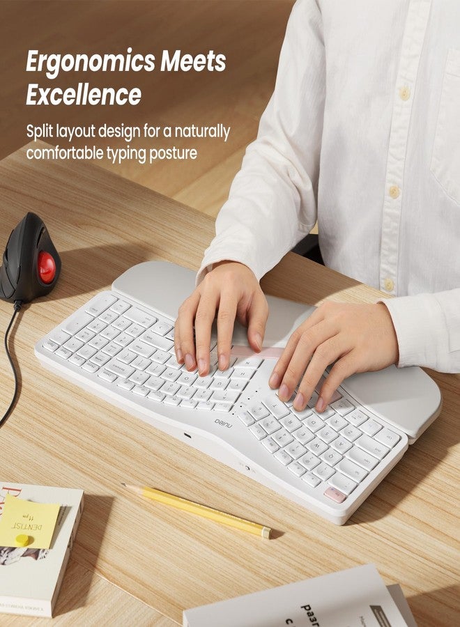 Nulea Wireless Ergonomic Keyboard, Split Keyboard with Cushioned Wrist Rest, Bluetooth and USB Connectivity, USB-C Rechargeable, Compatible with Windows Mac White Pink - Image 2