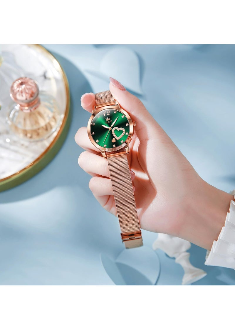 OLEVS Women's Small Wrist Cute Diamond Heart Shape Fashion Waterproof Watch 5189 - Image 4