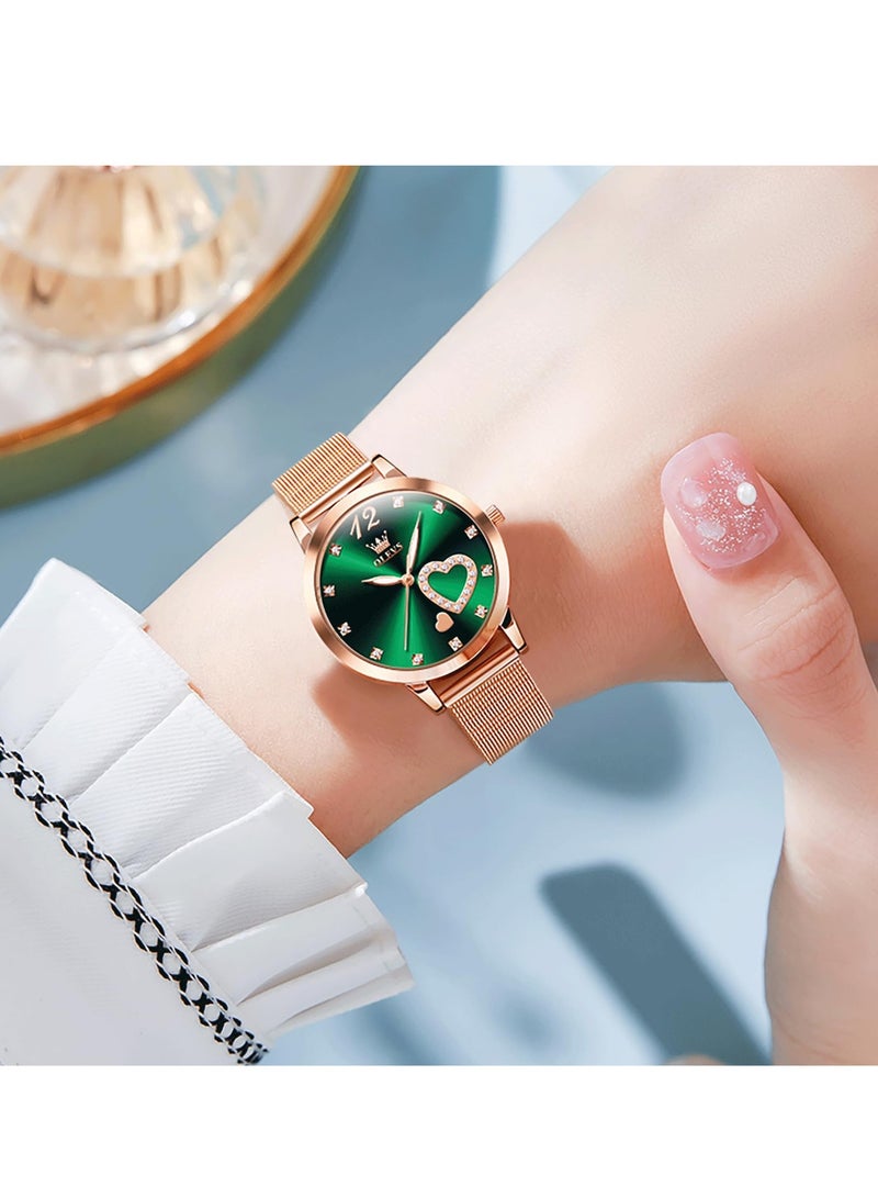 OLEVS Women's Small Wrist Cute Diamond Heart Shape Fashion Waterproof Watch 5189 - Image 2
