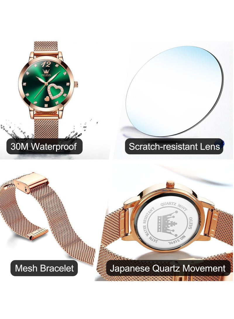 OLEVS Women's Small Wrist Cute Diamond Heart Shape Fashion Waterproof Watch 5189 - Image 5