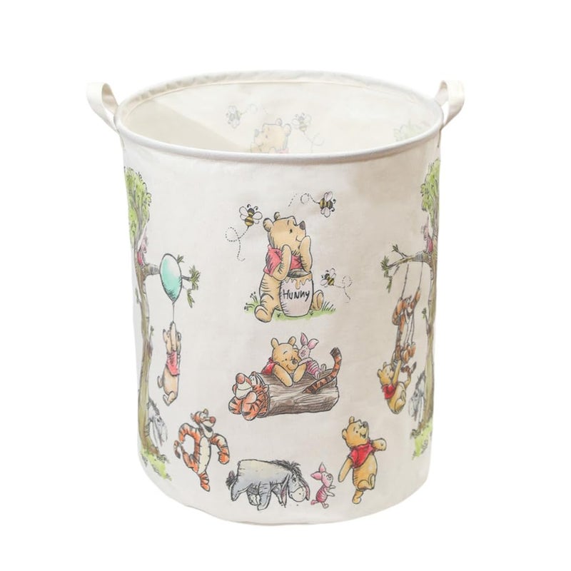 CORODER Oval Cute Bear Nursery Storage Basket With A Waterproof PE Coating, Foldable Large Canvas Laundry Hamper, Barrel Shaped Decorative Storage Baskets Suitable For Bathroom and Bedroom (White) - Image 1