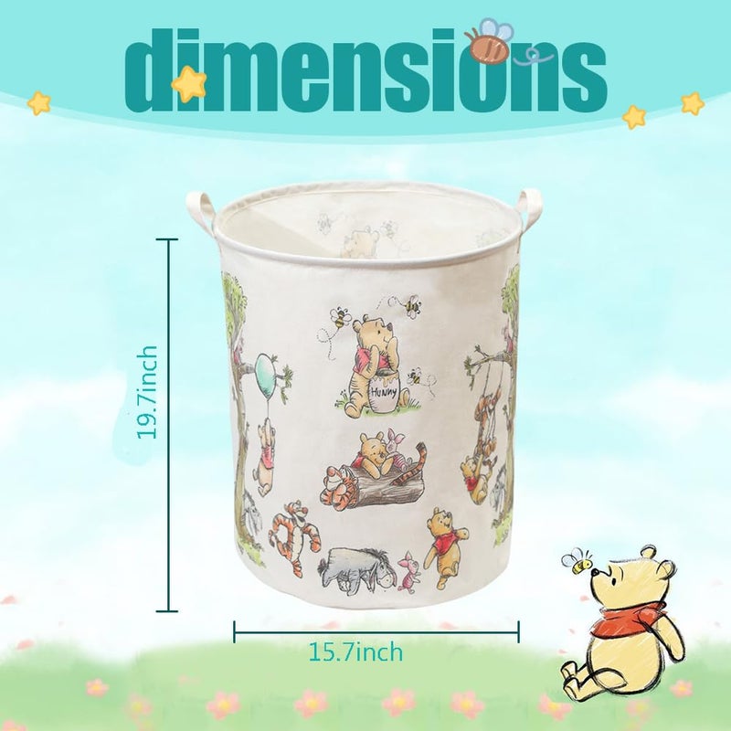 CORODER Oval Cute Bear Nursery Storage Basket With A Waterproof PE Coating, Foldable Large Canvas Laundry Hamper, Barrel Shaped Decorative Storage Baskets Suitable For Bathroom and Bedroom (White) - Image 4