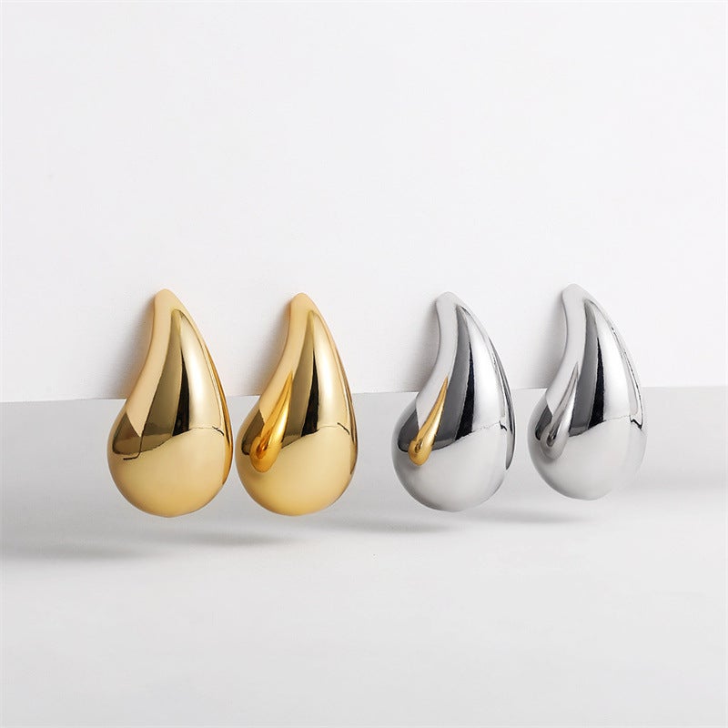 ofeankri European and American Retro Alloy Water Drop Earrings, Punk Style, Simple Niche Glossy Teardrop Comma Ear Clips for Women - Image 1