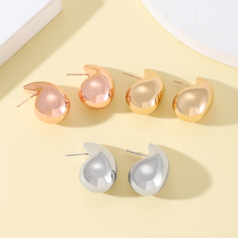 ofeankri European and American Retro Alloy Water Drop Earrings, Punk Style, Simple Niche Glossy Teardrop Comma Ear Clips for Women - Image 3