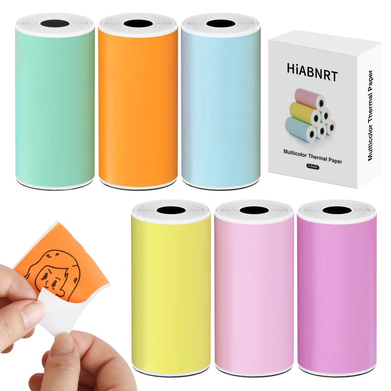 HiABNRT 6 Rolls 53mm Mini Thermal Printer Stickers Paper, Multicolor Mini Printer Sticker Paper, Photo Printer Labels Paper, Compatible M02/T02, Kids Instant Camera, To-do Lists, Notes, Black, Photo - Image 1