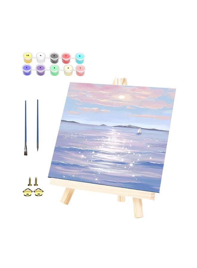 Beginner Diy Digital Oil Painting Set (20*20cm), Seascape Theme Art Wall Decoration, Suitable For Home, School, Camping  - Image 1