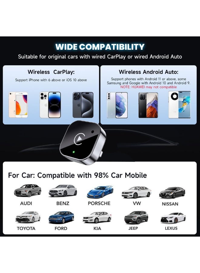 محول لاسلكي 2 في 1 للسيارة يدعم CarPlay وAndroid، جهاز CarPlay صغير الحجم يعمل بمجرد التوصيل ويحول الاتصال السلكي إلى لاسلكي، وسريع - Image 5