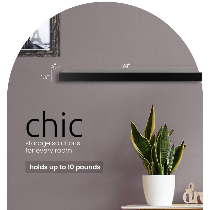 Kiera Grace Stockholm Maine Floating Shelves, Modern Wall Mounted Hanging Shelf for Bedroom, Kitchen, 24", Black, 1Pack - Image 2