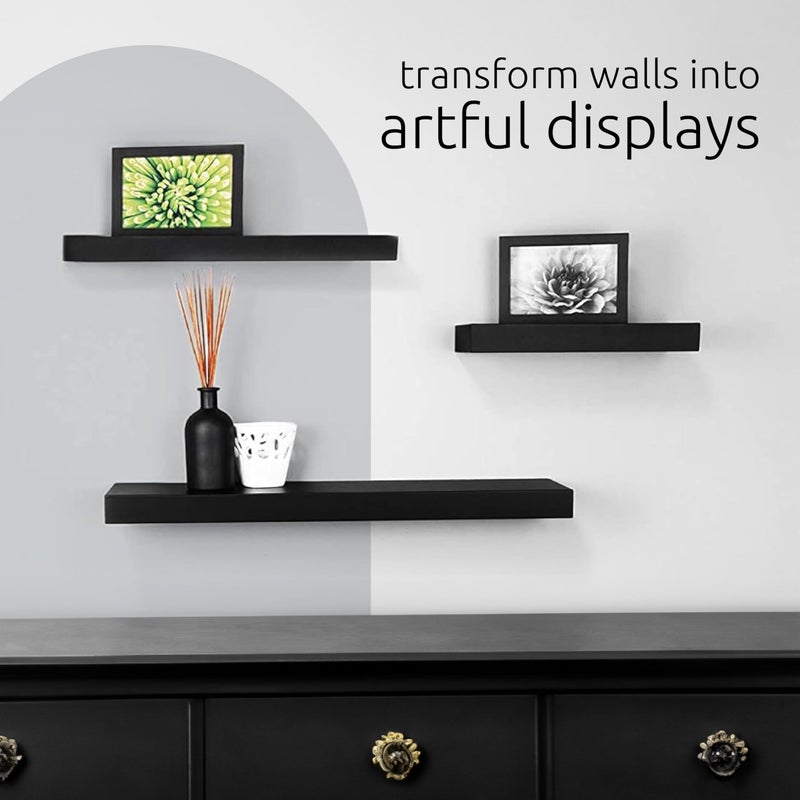 Kiera Grace Stockholm Maine Floating Shelves, Modern Wall Mounted Hanging Shelf for Bedroom, Kitchen, 24", Black, 1Pack - Image 3