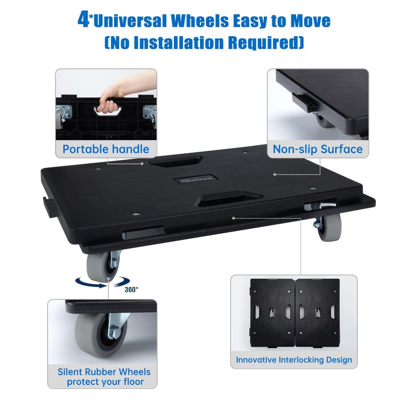 Insdawn 2 Pack Furniture Dolly Upgraded Dollies Connectable with 4 Wheels Small Flat Dolly Cart with 500 LBS Capacity for Heavy Appliance, Black - Image 3