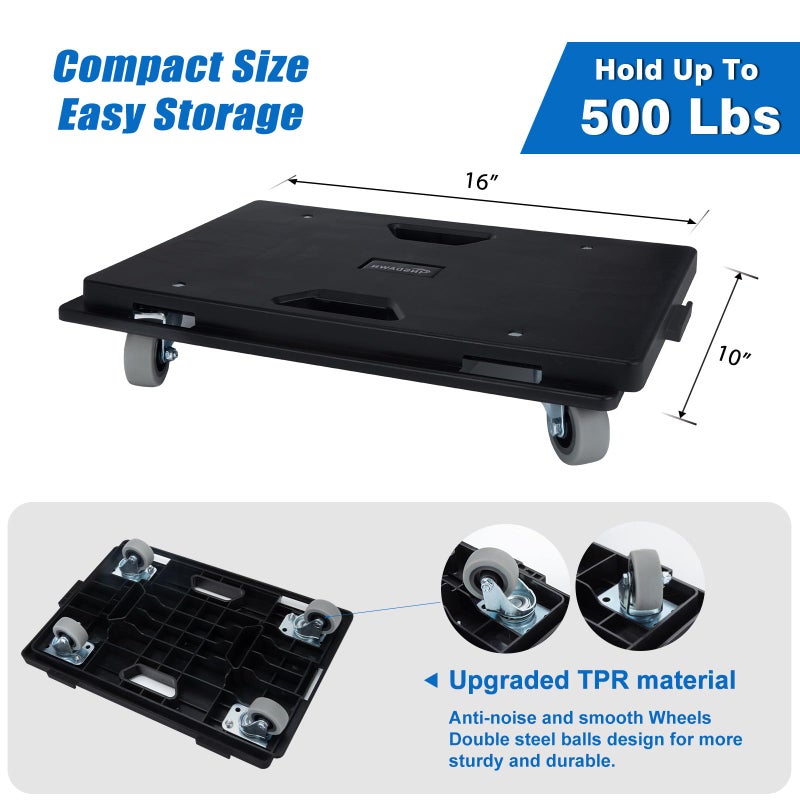 Insdawn 2 Pack Furniture Dolly Upgraded Dollies Connectable with 4 Wheels Small Flat Dolly Cart with 500 LBS Capacity for Heavy Appliance, Black - Image 2