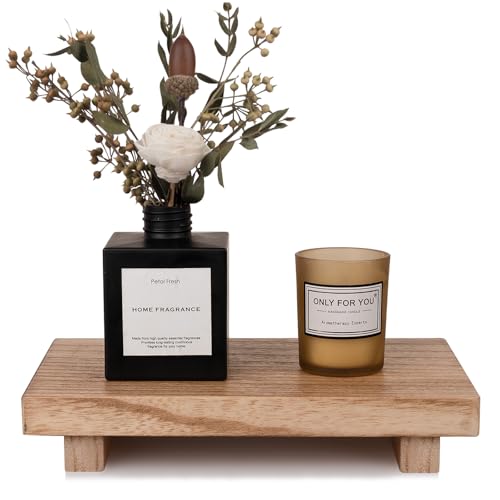 zoocatia Small Wood Tray Pedestal Stand Farmhouse Bathroom Decor Decorative Wooden Riser Kitchen Soap Dish Holder for Vanity, Counter, Sink, 9" x 5.9" - Brown - Image 1