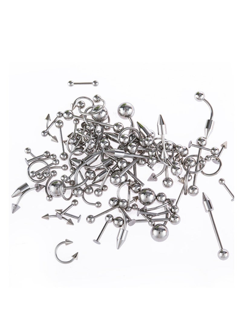 85pcs Body Jewelry Piercing Lot Stainless Steel Nose Horseshoe Lip Tongue Eyebrow Tragus Body Piercing Navel Belly Ring Barbells