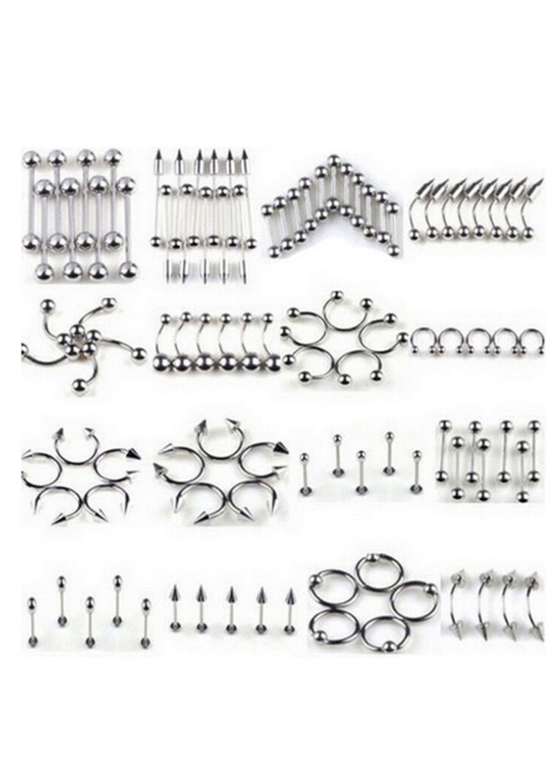 85pcs Body Jewelry Piercing Lot Stainless Steel Nose Horseshoe Lip Tongue Eyebrow Tragus Body Piercing Navel Belly Ring Barbells