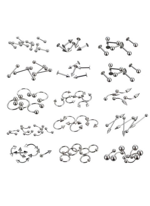 85pcs Body Jewelry Piercing Lot Stainless Steel Nose Horseshoe Lip Tongue Eyebrow Tragus Body Piercing Navel Belly Ring Barbells