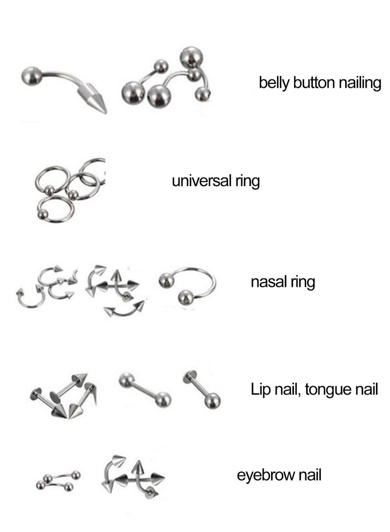 85pcs Body Jewelry Piercing Lot Stainless Steel Nose Horseshoe Lip Tongue Eyebrow Tragus Body Piercing Navel Belly Ring Barbells