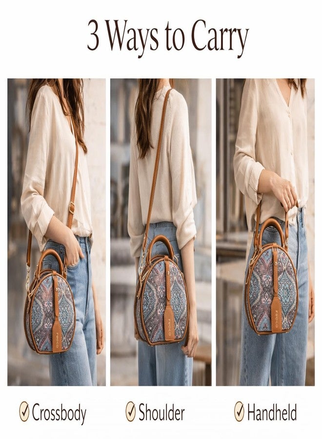FUOCO Round Sling Bag for Women | Premium Canvas & Vegan Leather Crossbody Purse | Stylish Mini Shoulder Handbag with Adjustable Strap for Daily Use, Travel & Casual Outings - Image 4
