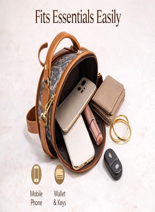 FUOCO Round Sling Bag for Women | Premium Canvas & Vegan Leather Crossbody Purse | Stylish Mini Shoulder Handbag with Adjustable Strap for Daily Use, Travel & Casual Outings - Image 3