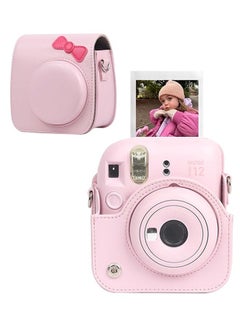 Unewshi Protective Case for Fujifilm Instax Mini 12 Instant Camera Leather Bag - With Light sensitive Holes Adjustable Shoulder Strap, Lower Right Lens Fit, Better Protection (Pink Bow Tie)  - Image 1