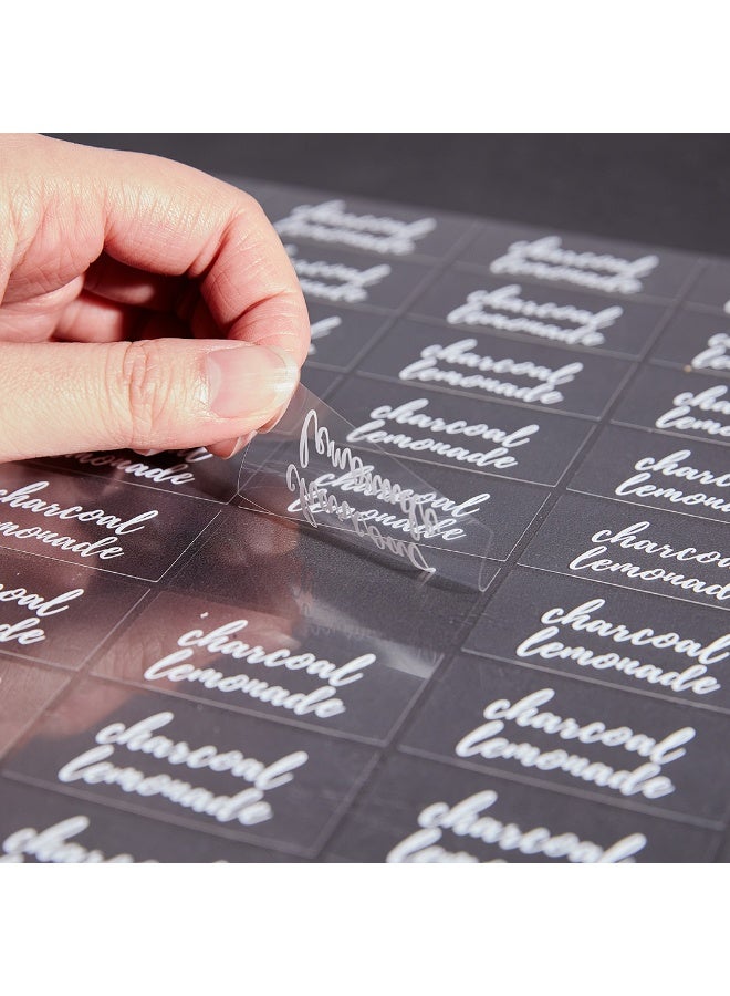 Restaurantware Label Tek 1.9 x 1 Inch Charcoal Lemonade Juice Bottle Labels, 100 Water-Resistant Labels For Bottles - Self-Adhesive, Clear With White Font, Plastic Bottle Stickers, For Drink Pouches, - Image 2