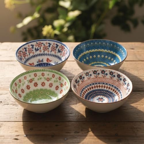 VELINEX® Ceramic Bowls, Japanese Style Breakfast Multipurpose Serving Porcelain Bowls Set for Maggi-Noodles, Rice, Dal, Soup, Fruits, Salad Cereal for Kitchen Gift Set (Multicolor, Pack of 4) - Image 2
