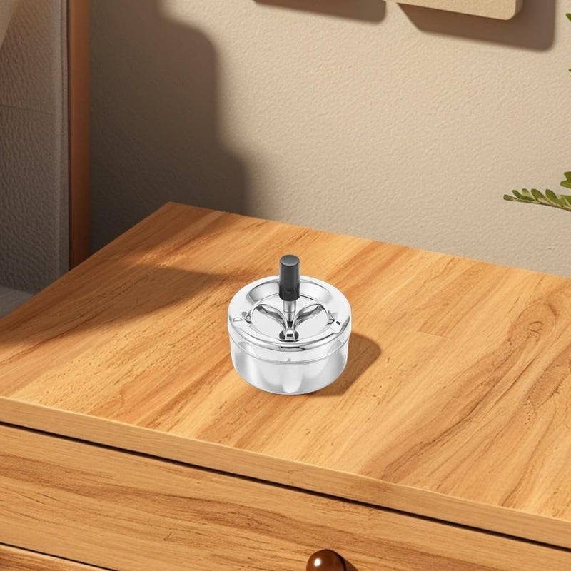 Push down Spinning Ashtray Metal Covered Cigarette Tray Smokeless Desktop Ashtray with Lid for Indoor Home Office Use - Image 3