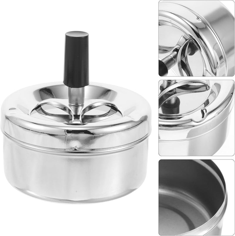 Push down Spinning Ashtray Metal Covered Cigarette Tray Smokeless Desktop Ashtray with Lid for Indoor Home Office Use - Image 5