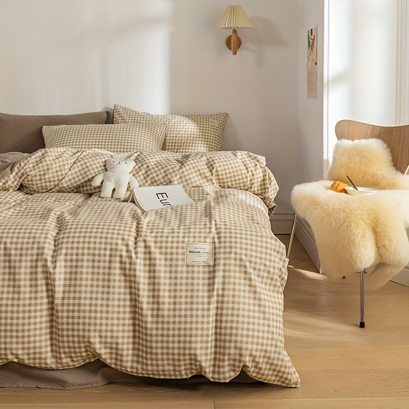 2/3pcs Modern Fashion Duvet Cover Set(1/2pc*Pillowcases,1*Duvet Cover,No Core)Microfiber Yellow and White Grid Pattern Bedding Set Ultra Soft,Comfortable,Breathable Bedding for All Seasons Perfect for a Cozy and Inviting Bedroom,Dormitory Ideal Gift - Image 3