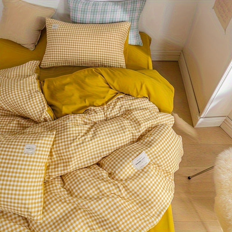 2/3pcs Modern Fashion Duvet Cover Set(1/2pc*Pillowcases,1*Duvet Cover,No Core)Microfiber Yellow and White Grid Pattern Bedding Set Ultra Soft,Comfortable,Breathable Bedding for All Seasons Perfect for a Cozy and Inviting Bedroom,Dormitory Ideal Gift - Image 2
