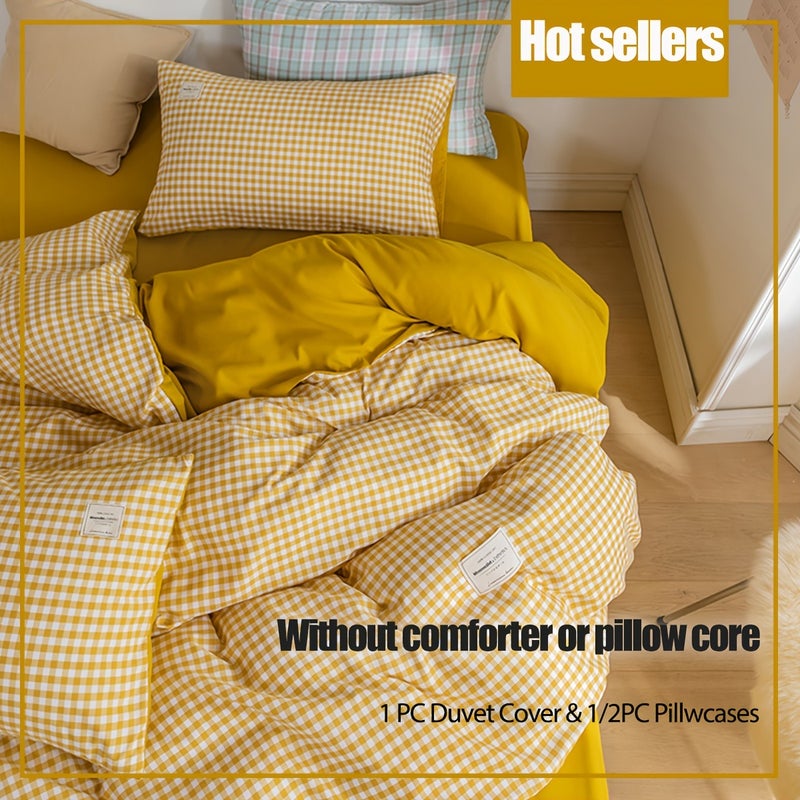 2/3pcs Modern Fashion Duvet Cover Set(1/2pc*Pillowcases,1*Duvet Cover,No Core)Microfiber Yellow and White Grid Pattern Bedding Set Ultra Soft,Comfortable,Breathable Bedding for All Seasons Perfect for a Cozy and Inviting Bedroom,Dormitory Ideal Gift - Image 5