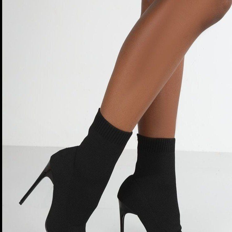 Autumn Knitted Elastic Boots Pointed Socks Boots High Heel Short Boots Plus Size Thin Heel Socks Boots - Image 5