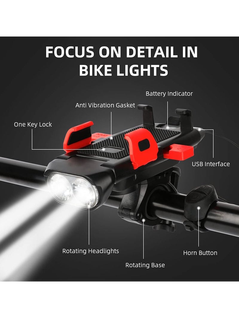 Multifunctional Bicycle Headlight Power Bank/LED Light/Mobile Phone Holder/Speaker IPX5 Waterproof Suitable for Riding Mountain Bike at Night Black