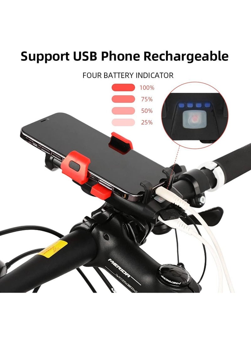 Multifunctional Bicycle Headlight Power Bank/LED Light/Mobile Phone Holder/Speaker IPX5 Waterproof Suitable for Riding Mountain Bike at Night Black