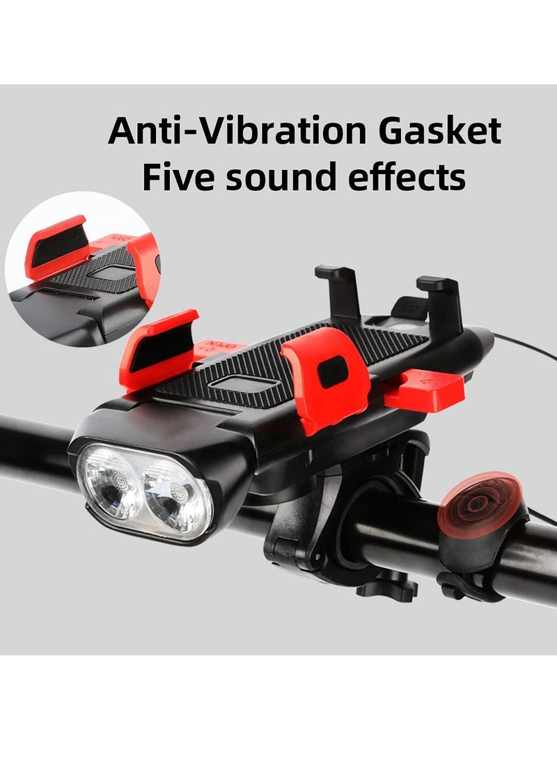 Multifunctional Bicycle Headlight Power Bank/LED Light/Mobile Phone Holder/Speaker IPX5 Waterproof Suitable for Riding Mountain Bike at Night Black