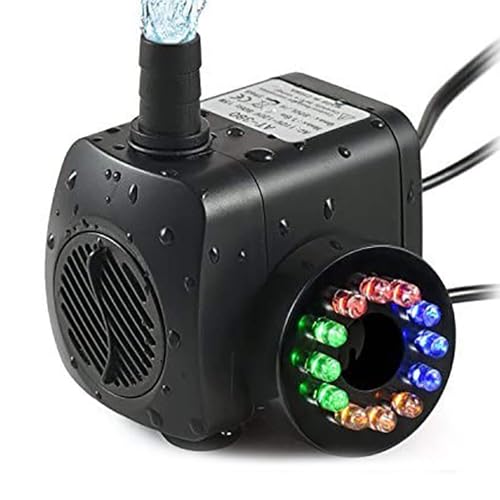 TOPBRY 220 GPH Submersible Water Pump(800L/H, 15W),Ultra Quiet 12 LED Colorful Pump Lights with 2 Nozzles,6 Feet Power Cord for Fish Tank, Pond, Aquarium, Statuary, Hydroponics - Image 1